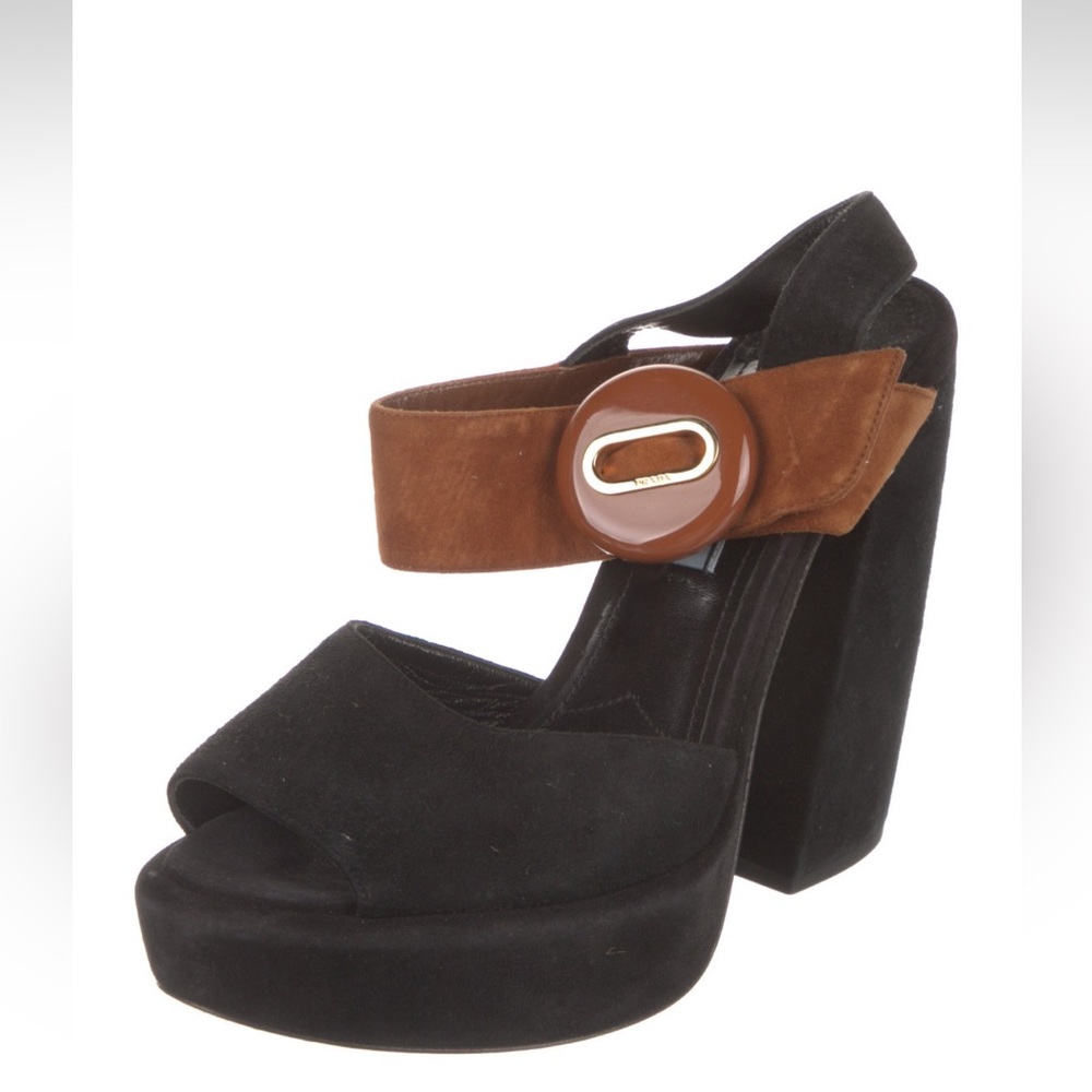 Authentic Prada Suede color-block High heals pattern sandals